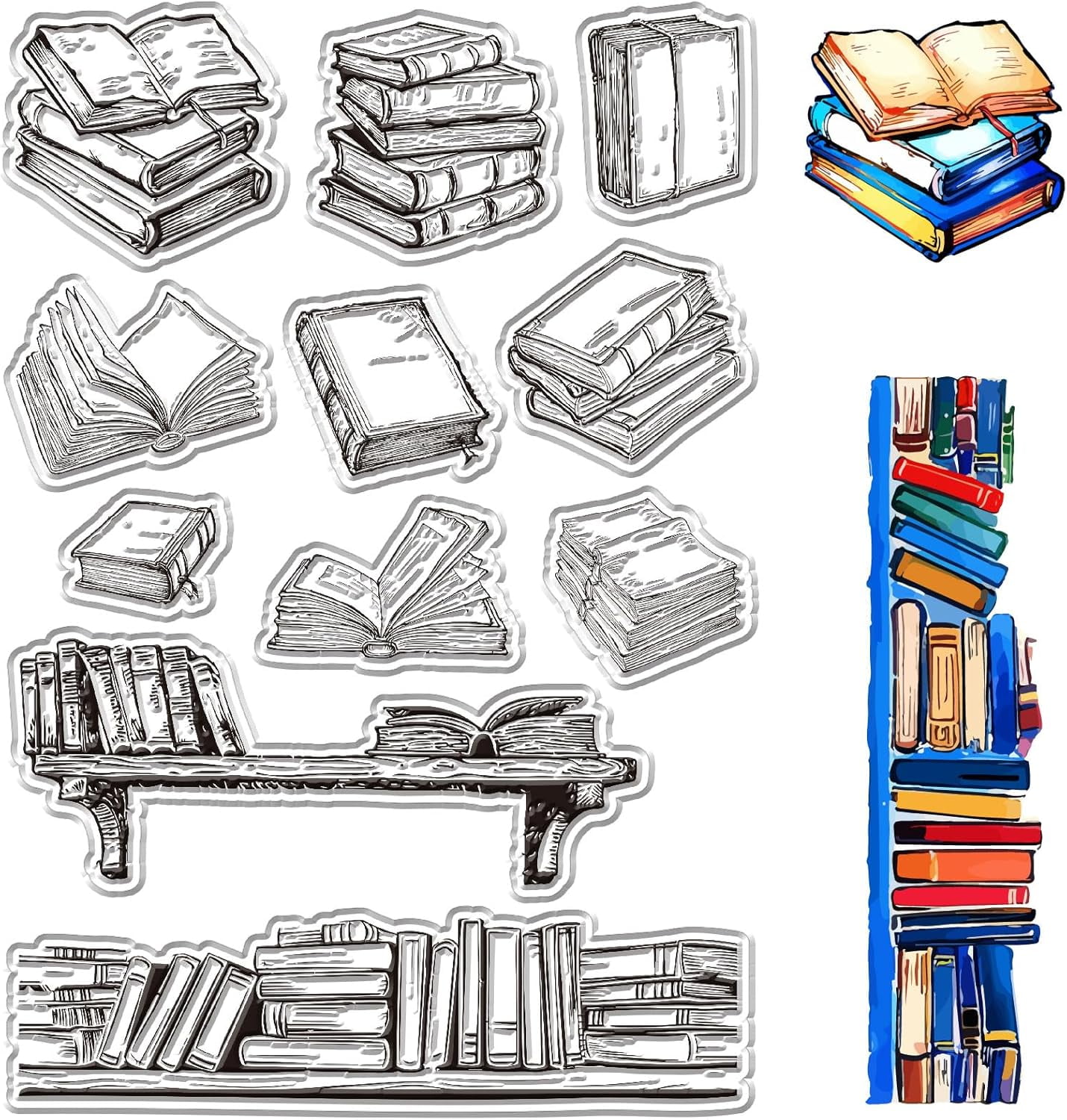 1 Sheet Books Clear Stamps Bookcase Bookshelf Desk Vintage Reusable PVC ...
