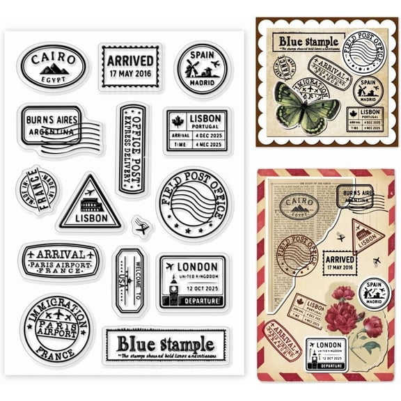 1 Sheet Clear Stamp for Card Making Vintage Mail Postmark Stamps Reusable Silicone Stamp Retro Transparent Rubber Dies for Scrapbooking DIY Crafting Album Decoration 4.3x6.3 Inch Colorful