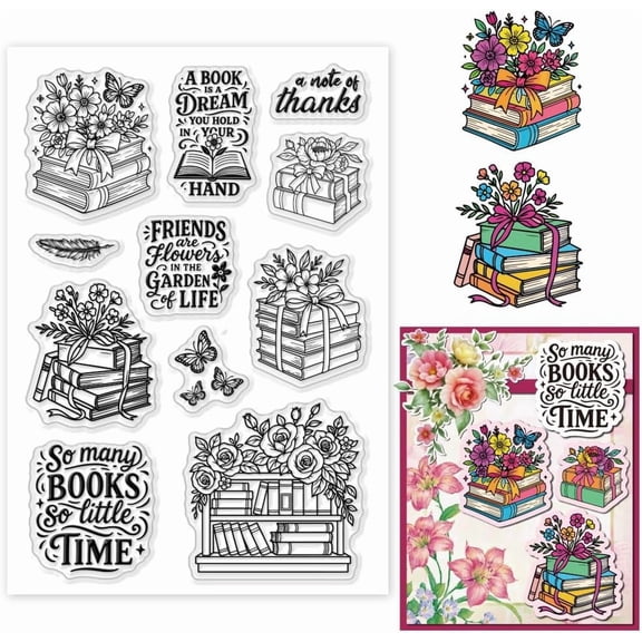 1 Sheet Clear Stamp Flowers Vintage Book Inspirational Phrases Transparent Rubber Stamps Reusable Silicone Clear Stamp Seals