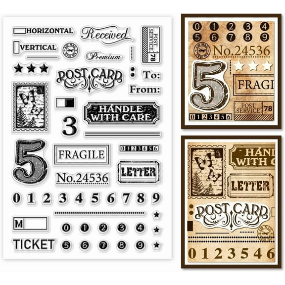 1 Sheet Clear Stamp Number Elements Vintage Post Card Transparent Rubber Stamps Reusable Silicone Clear Stamp Seals