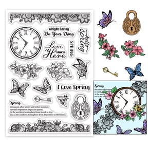 1 Sheet Clear Stamps Spring Flower Transparent Stamps Butterfly Silicone Stamp Rubber Stamp for Spring Summer Card Making Journaling oto Album Journal Scrapbooking 6.2x4.3inch