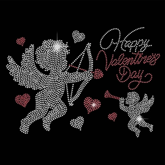 1 Sheet Cupid Iron on Rhinestones Transfer T-Shirt Crystal Heat Transfer Valentine's Day Patches Iron on Hotfix Transfer Cupid Bling Decals for Girl's Clothing Tote Bag DIY Art Craft