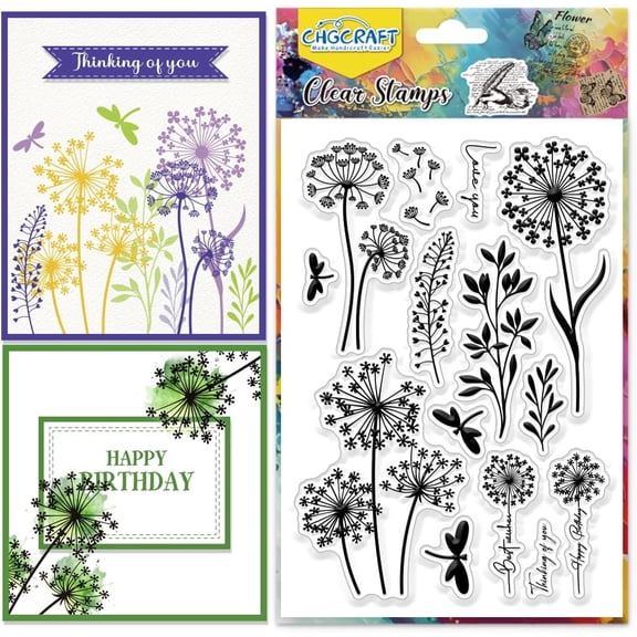 1 Sheet Dandelion Clear Stamps Dragonfly Transparent Stamps Silicone Clear Stamp Seals for DIY Scrapbooking Photo Album Decoration 4.3x6.3inch