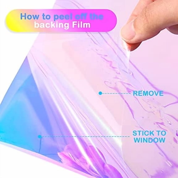 1 Sheet Dichroic Film Iridescent Window Film Holographic Clear Adhesive Window Cellophane 16 x 100 Inches Privacy Rainbow Effect Decorative Sticker for Craft DIY Christmas Party Decor (Blue)