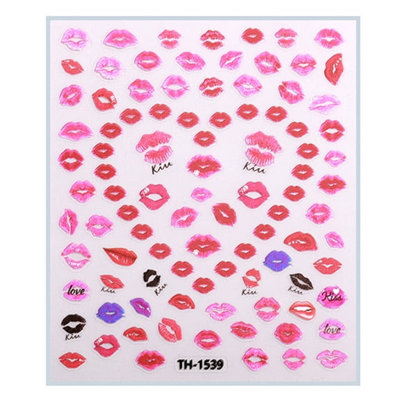 1 Sheet Fashion Nails Art Decals Valentine's Day Manicure Decors with Cartoon Lips Patterns Nails Salon Accessories