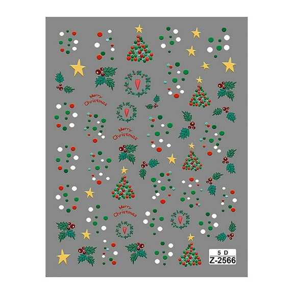 1 Sheet Festive 5D Embossed Glittering Nails Decals for Christmas Winter Holiday Nails Art Decoration for Women Girls