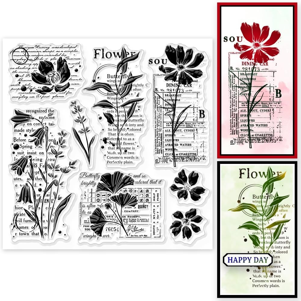 1 Sheet Flower Silhouette Background Clear Stamps for Cards Making ...