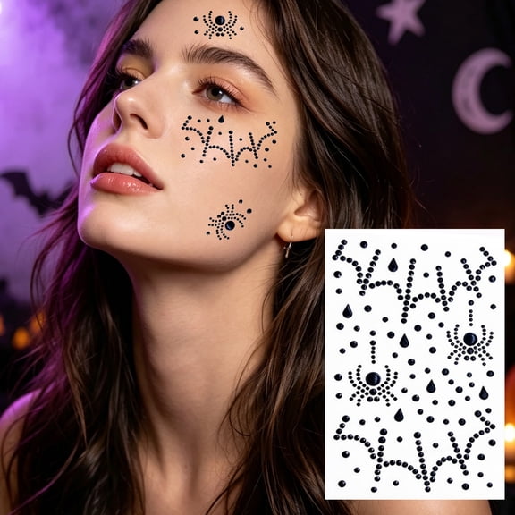 1 Sheet Halloween Face Gems Jewels Stickers Skull Spider Bat Face Rhinestone Makeup Festival Face Jewels Stick On Gems, Self-Adhesive Rhinestone Stickers for Halloween Makeup