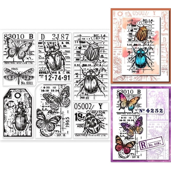 Insect Clear Stamps for DIY Scrapbooking Butterfly Beetle Dragonfly Silicone Stamp Seals Transparent Stamps for Cards Making Photo Album Journal Home Decoration 5.915.91inch