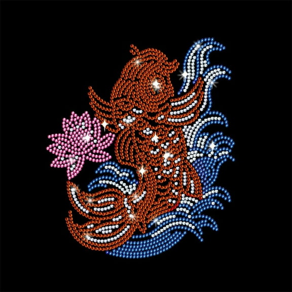 1 Sheet Koi Fish Rhinestone Iron on Transfer 11.7x8.3 Inch Heat Transfer Decal Bling Crystal Decals Clear Rhinestone Template Clothing Repair Applique for T-Shirt Clothing Pants Bags