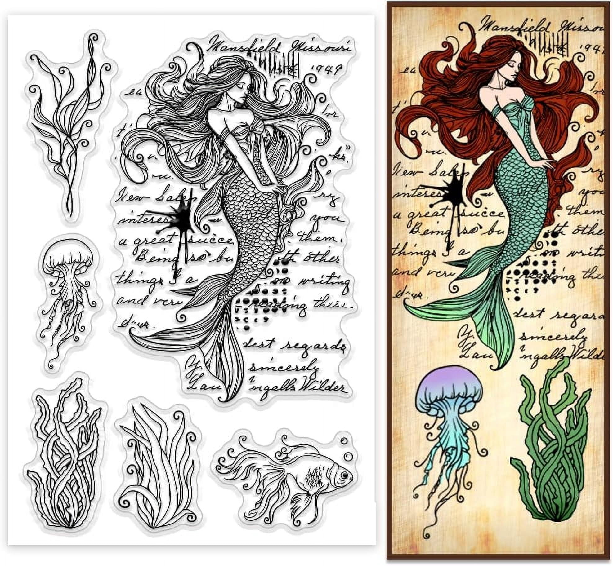 1 Sheet Mermaid Clear Stamps for Card Making Jellyfish Fish Coral ...
