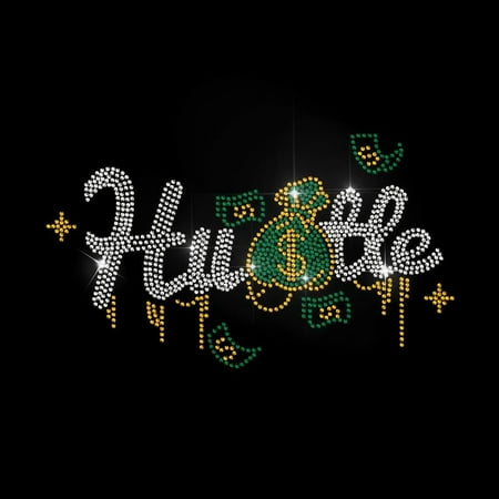 1 Sheet Money Bag Banknote Rhinestone Iron on Hotfix Transfer Decal Hustle Fonts Star Design Clear Bling DIY Patch Clothing Repair Hot Fix Applique for T-Shirt Jacket Bag Jeans Craft