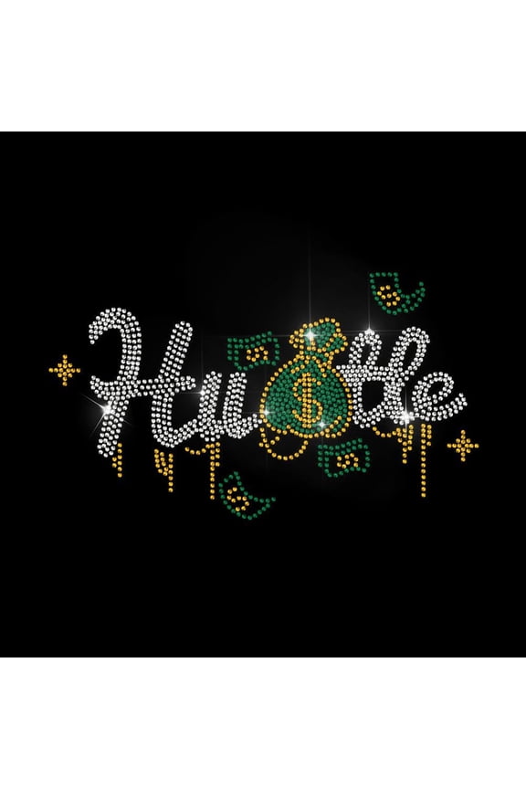 1 Sheet Money Bag Banknote Rhinestone Iron on Hotfix Transfer Decal Hustle Fonts Star Design Clear Bling DIY Patch Clothing Repair Hot Fix Applique for T-Shirt Jacket Bag Jeans Craft