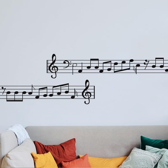 1 Sheet Music Notation Wall Stickers Music Sheet Wall Decal Music Note Wall Art Decor Peel and Stick Black DIY Vinyl Art Decorations for Music Room Classroom Nursery Living Room Wall Decor