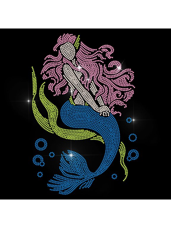 1 Sheet Ocean Theme Rhinestone Iron-On Applique Transfer Blue Hotfix Bling Patch for Clothing Repair on T-Shirts Bags Shoes Hats DIY Decor