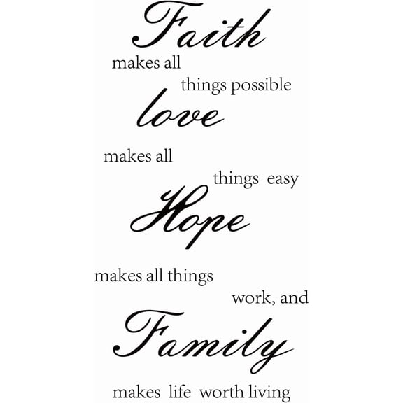 1 Sheet PVC Faith Love Hope Family Wall Stickers Quotes Wall Inspirational Quote Saying Wall Sticker