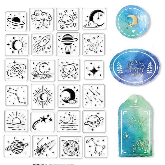 1 Sheet PVC Plastic Stamps for DIY Scrapbooking Photo Album Decorative Cards Making Stamp Sheets Space Theme Pattern 16x11x0.3cm