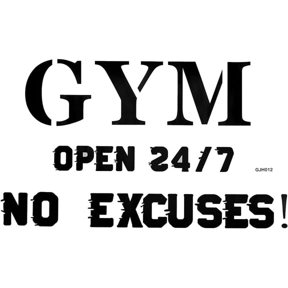 1 Sheet PVC Quotes Wall Stickers for Stairway Home Decoration Word GYM OPEN 24/7 NO EXCUSES Black 58x35.5cm