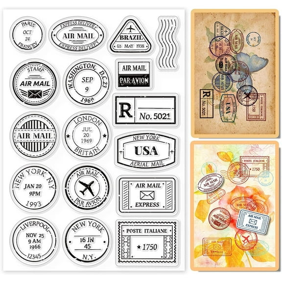 1 Sheet Postage Clear Stamp Air Mail Transparent Silicone Stamp City Commemorative Air Rubber Stamp for Scrapbook Journal Card Making Creative Craft