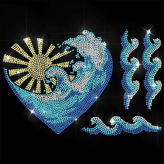 1 Sheet Rhinestone Iron on Transfer Waves Bling Diamond Hotfix Patches for Clothes Large Iron On Sequin Applique