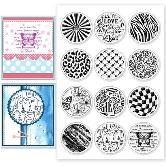 1 Sheet Round Texture Clear Stamps Flowers Hearts Silicone Stamps for Crafting Transparent Silicone Stamp Seals for DIY Scrapbooking Card Making Photo Album Postard Decoration