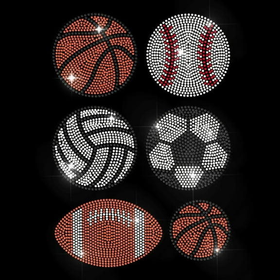 1 Sheet Sports Balls Rhinestone Iron on Hotfix Rhinestone Basketball Baseball Transfer Applique Soccer Football Heat Transfer Decal Clothing Repair Applique for T-Shirts Bag Shoes Hat DIY Decor