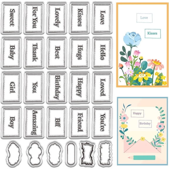 1 Sheet Text Border Clear Stamps Transparent Silicone Stamps 6.3x4.3inchText Background Rubber Stamp Seals Word Sheets PVC Print Signet DIY Scrapbooking Embossing Cards Making Photo Album Craft