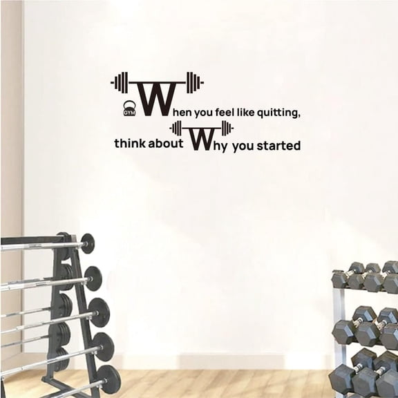 1 Sheet Think Why You Started Quotes Gym Wall Stickers Dumbbells Pattern Vinyl Wall Decor Stickers Inspirational Saying Wall Decal Sticker