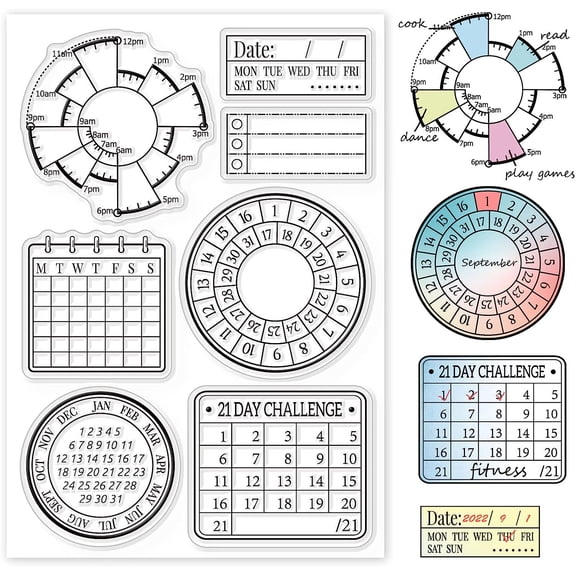 1 Sheet Time Record Clear Stamps Time Pie Chart Silicone Stamp Calendar Planner Transparent Stamp for DIY Scrapbooking Journal Card Making