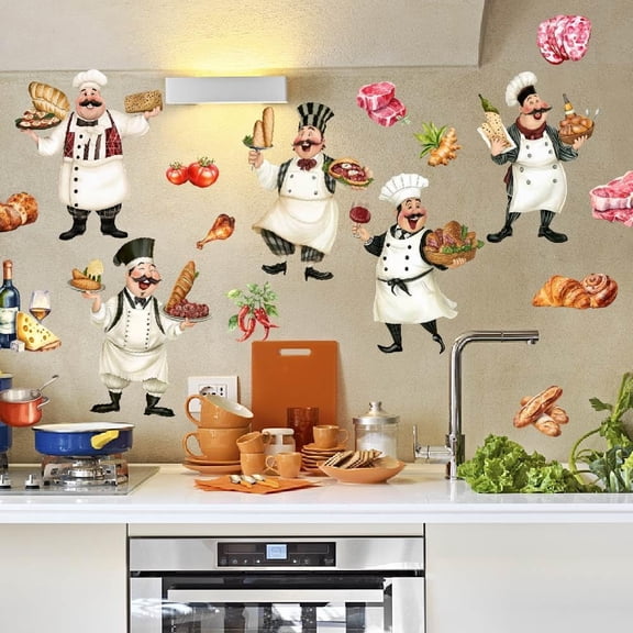 1 Sheet Translucent PVC Self Adhesive Wall Stickers Waterproof Decals for Home Living Room Bedroom Wall Decoration Chef 380x600mm 3pcs/sheet for DIY