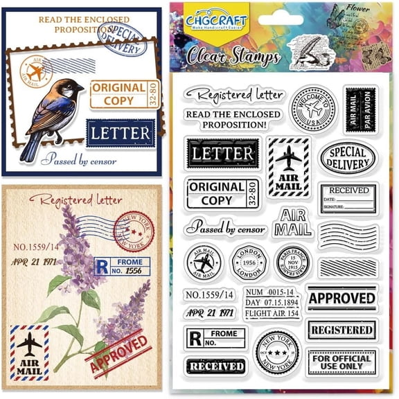 1 Sheet Vintage Air Mail Clear Stamps Postage Transparent Stamps Silicone Clear Stamp Seals 4.3x6.3inch