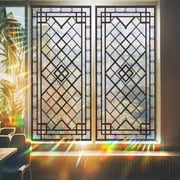 1 Sheet Window Privacy Film Rainbow Film Stained Glass Static Cling Decorative Window Sticker for Bathroom,Front Door,Home Heat Control UV Blocking Non Adhesive,Diamond Grid, 17.7"x39.4"