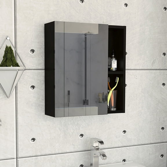 1-Shelf Rectangle Cabinet with Mirror | Used for Displaying and Storing Items in Small Areas | Black Wengue Appearance | Solves Storage Issues in Small Rooms