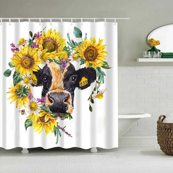 1×Shower Curtain Farmhouse Sunflower Shower Curtain Cow Animal Bathroom Decoration Shower Curtain