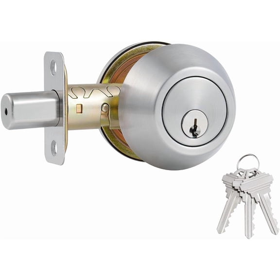 1 Side Keyed Deadbolt Lock,Single Cylinder Dead Bolt, Satin Nickel Round Exterior Keyed Front Entry Inside Door Deadbolt
