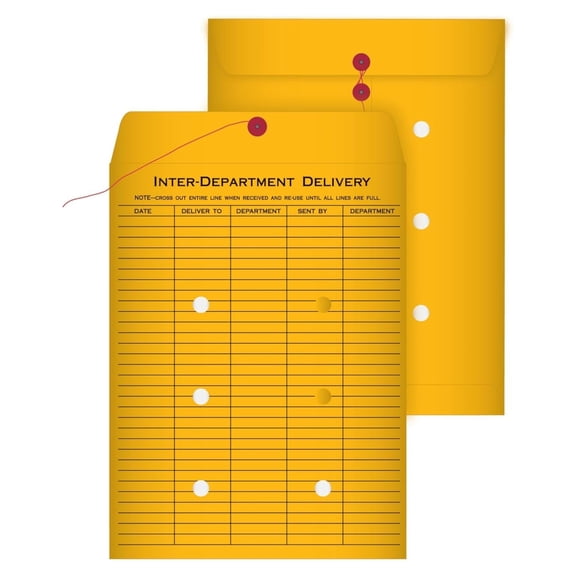 1-Side Print Inter-Department Envelopes, String-Tie, Brown , 9 x 12, 100 per Carton, (63462)