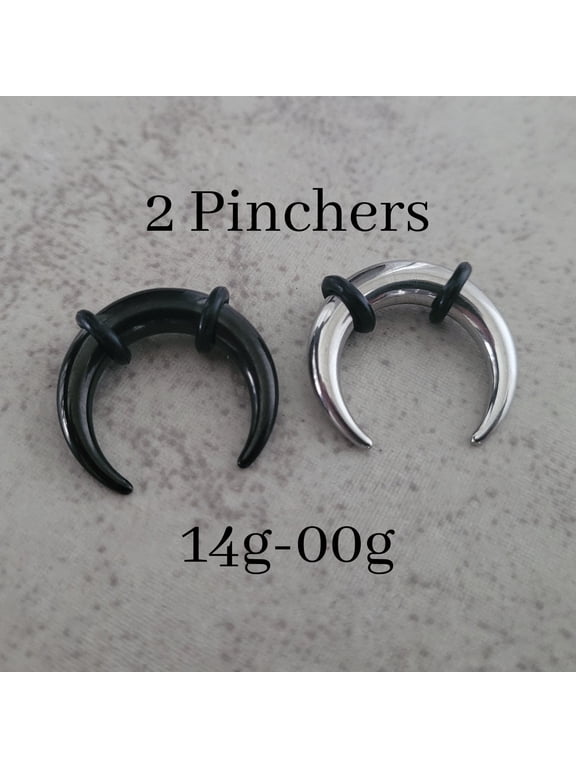 1 Silver + 1 Black Titanium Steel Septum Pincher Rings Horseshoe Gauges Stretching 00g 0g 2g 4g 6g 8g 10g 12g 14g taper jewelry piercing (14g1.6mm)