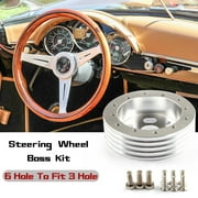 1" Silver Car Steering Wheel Hub Adapter Spacer Kit For 6 Hole to Grant 3 Hole