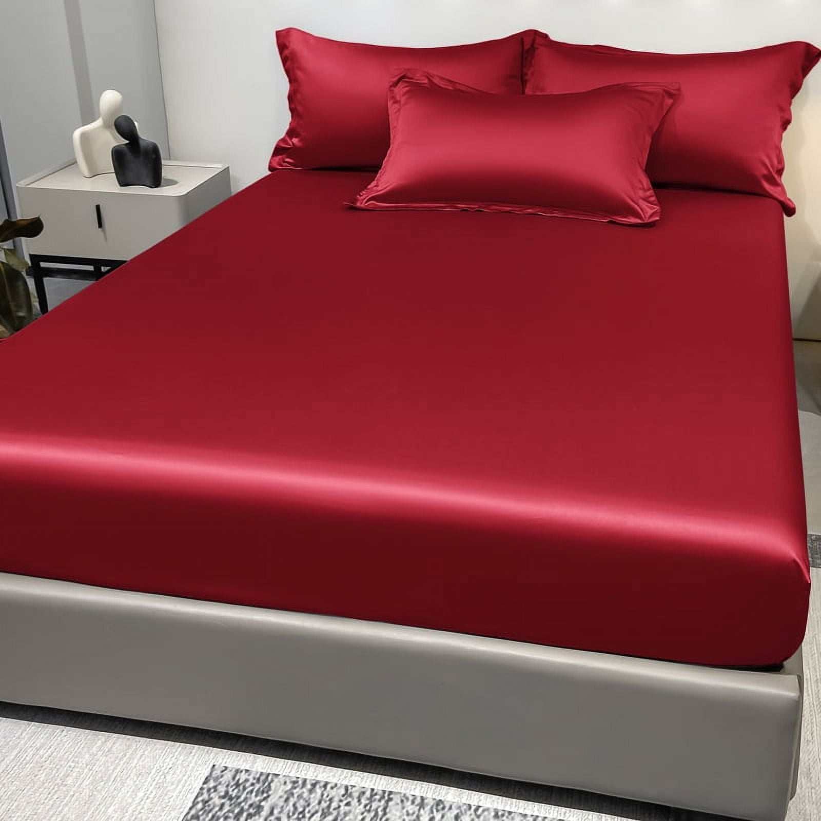 1 Simple Modern Satin Solid Color Fitted Sheet, Solid Color Ice Silk