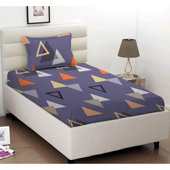 1 Single Bedsheet With 1 Matching Pillow Covers For Single Bed | 60 X 90 Inches, Grey & White - Soft Touch & Smooth, Super Soft Premium Brushed Glace Cotton Bedsheet