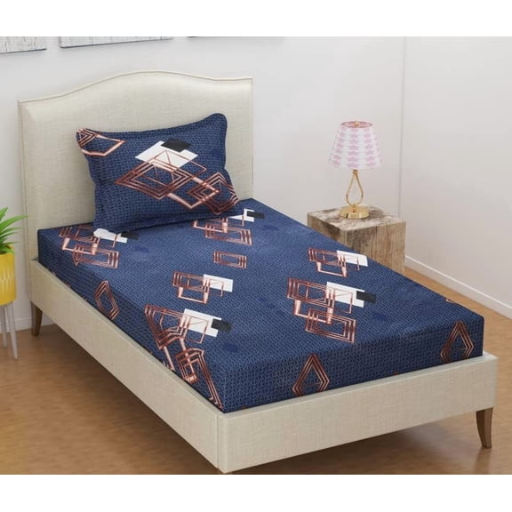 1 Single Bedsheet With 1 Pillow Cover- Blue | 58 X 88 Inches - Premium Forever Modern Style Glace Cotton Bedsheet | Floral Luxurious Beautiful Soft Comfort