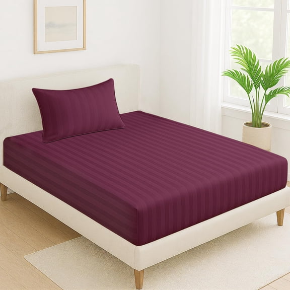 1 Single Bedsheet For King Size With 1 Pillow Covers | 36 X 78 Inches, Wine - 130 Thread Count Soft & Comfortable | Ideal For Bedroom, Guest Room, House