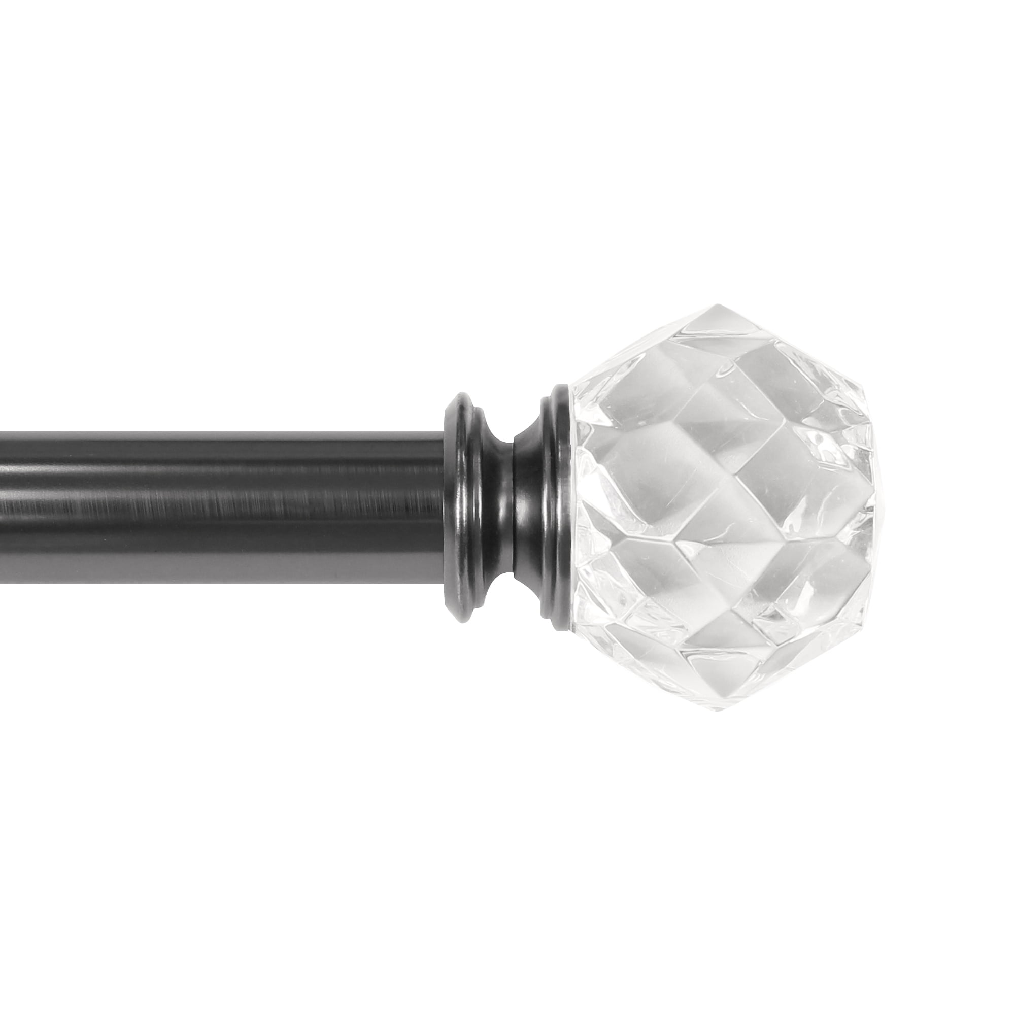 1" Single Curtain Rod Set with Faceted Crystal Sphere Finial