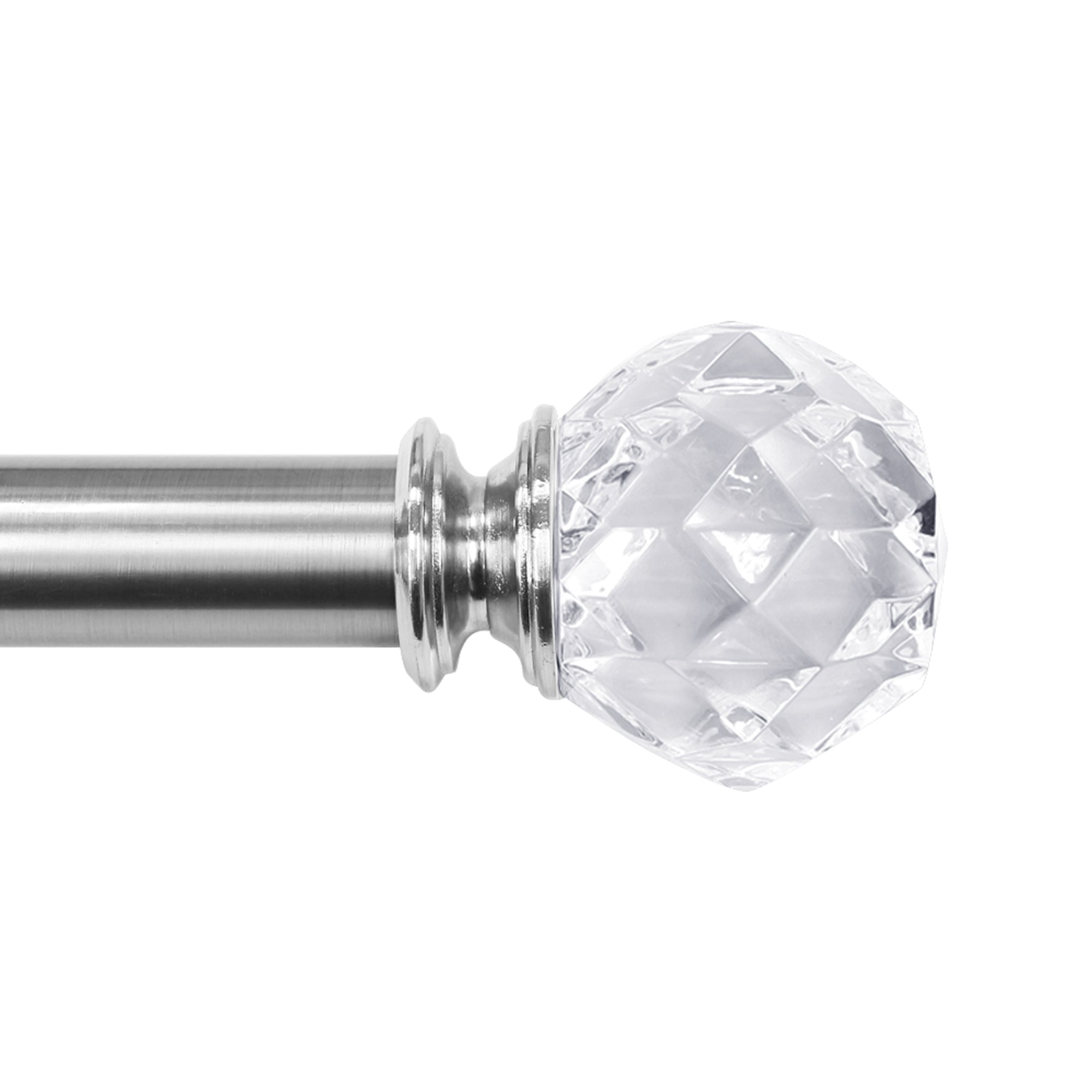 1" Single Curtain Rod Set with Faceted Crystal Sphere Finial
