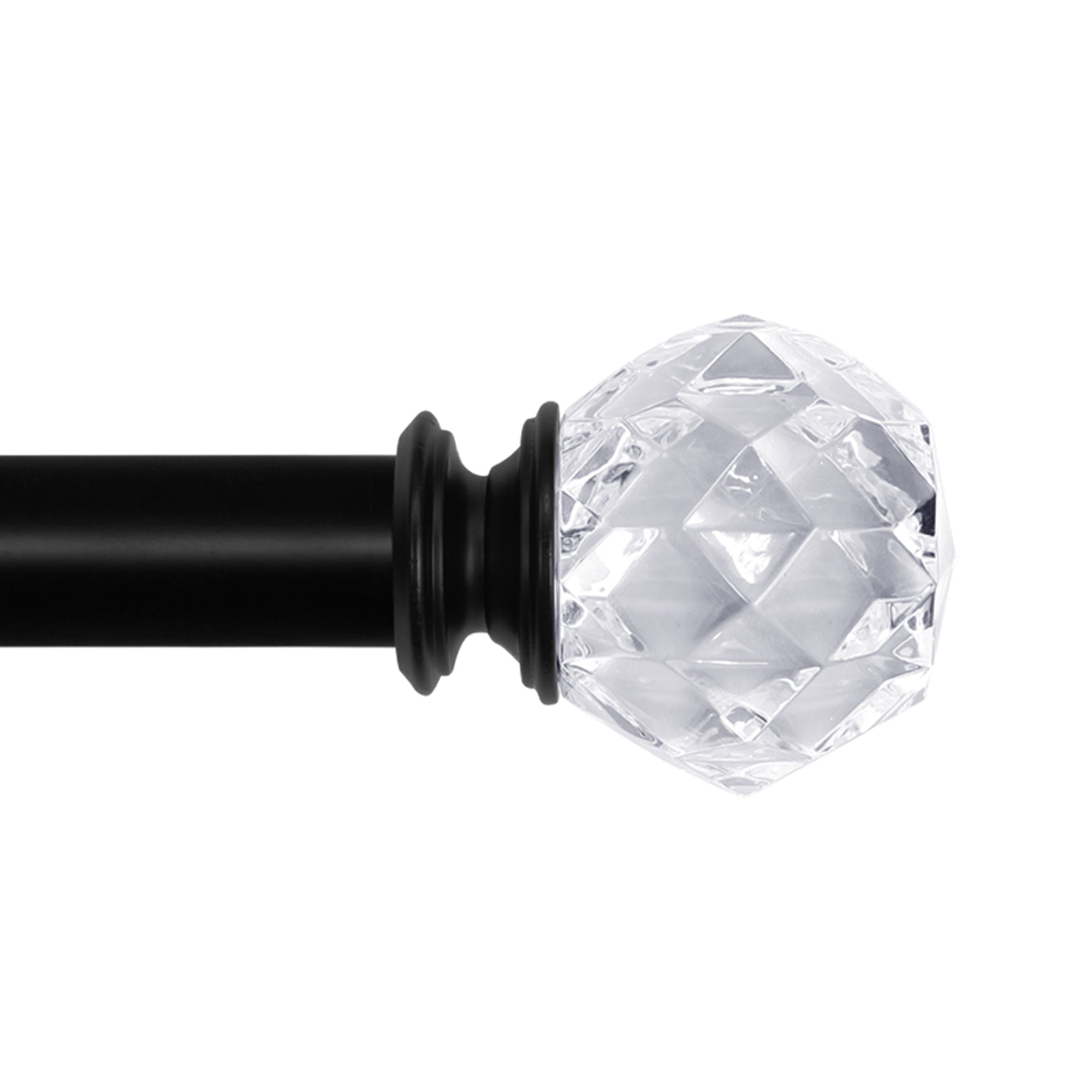1" Single Curtain Rod Set with Faceted Crystal Sphere Finial
