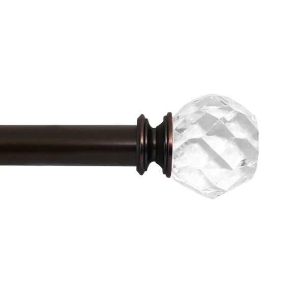 1" Single Curtain Rod Set with Faceted Crystal Sphere Finial