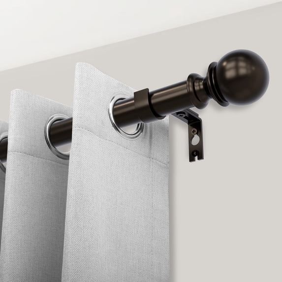 1" Single Curtain Rod for Windows 48"-86",Heavy Duty and Adjustable Length Curtain Rod with Round Ball Finial Bracket,Easy to Install,Bronze