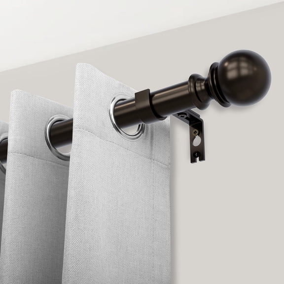 1" Single Curtain Rod for Windows 66"-120",Heavy Duty and Adjustable Length Curtain Rod with Round Ball Finial Easy to Install,Bronze