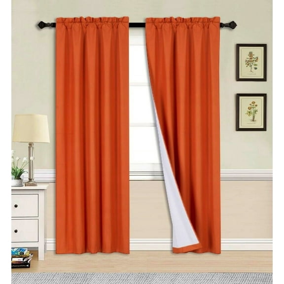1 Single Panel Solid Foam Backing Lined Room Darkening Blackout Window Curtain Panel Treatment Drape Rod Pocket Matte in Different Sizes 84", BRICK RUST R64