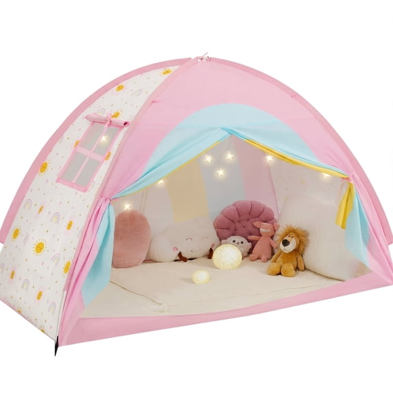 1 Size Bed Tent with Star Lights, Blackout with 2 Windows, Portable Bunk Bed Tent for and , Rainbow